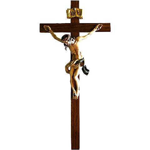 Crocifisso da parete in legno con Cristo dipinto a mano con oro zecchino - 23 cm