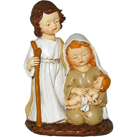 Natività in resina colorata, decorazione natalizia/soprammobile, piccolo presepe con Sacra Famiglia, 11 x 16 cm
