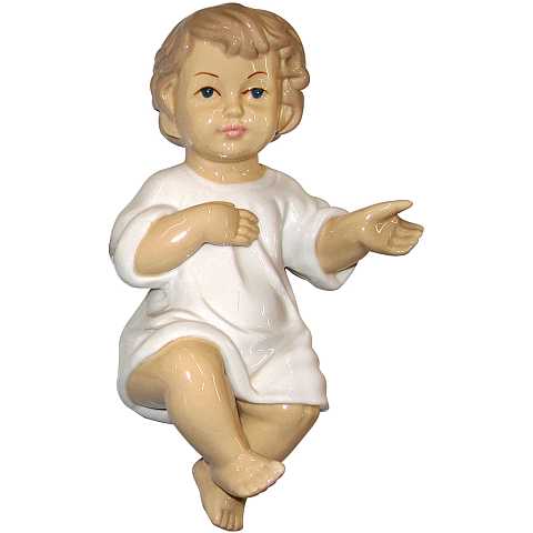 Statua Gesù Bambino Per Presepe, Sdraiato Con Occhi Aperti, Ceramica Lucida, 13 Centimetri