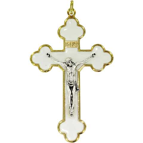 Croce in metallo dorato con smalto bianco - 6 cm