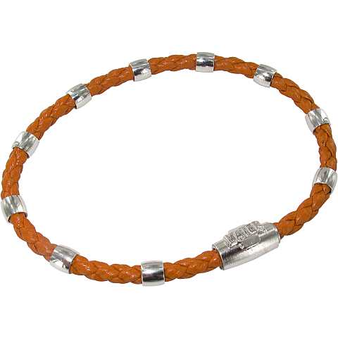 Bracciale cordoncino con croce e decine in argento con chiusura calamitata - Arancione