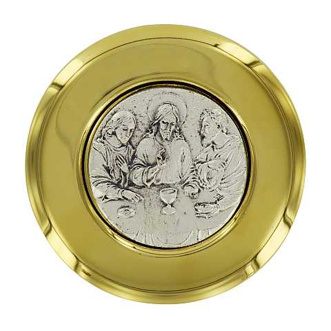 Teca eucaristica ostie in ottone dorato con placca ultima cena -  Ø 7,5 cm 