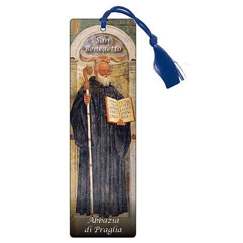 Segnalibro San Benedetto (abazia di Praglia) con fiocchetto e preghiera - 3,8 x 12,6 cm