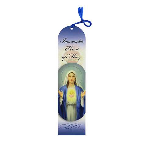Segnalibro Sacro Cuore di Maria a forma di cupola con fiocchetto blu- 5,5 x 22,5 cm inglese
