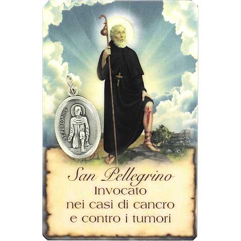 Card San Pellegrino della guarigione in PVC con preghiera e medaglia - 5,5 x 8,5 cm - italiano