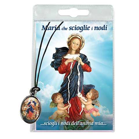 Medaglia Maria che scioglie i nodi con laccio e preghiera in italiano