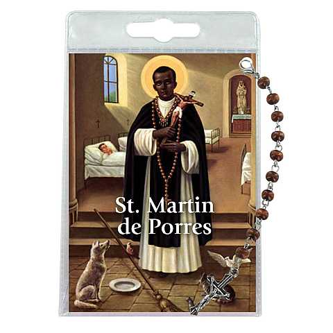 Decina di Saint Martin de Porres con blister trasparente e preghiera in inglese
