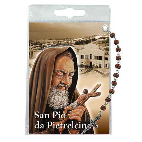 Decina di Padre Pio da Pietrelcina con blister trasparente e preghiera