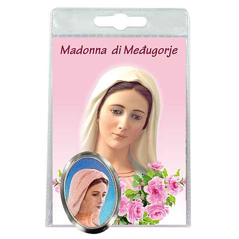 Calamita Madonna di Medjugorje in metallo nichelato con preghiera in italiano