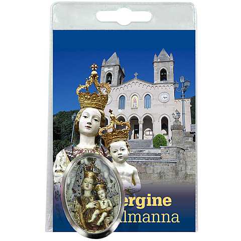 Calamita Madonna di Gibilmanna in metallo nichelato con preghiera in italiano