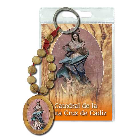 Portachiavi Catedral de Cadiz con decina in ulivo e preghiera in spagnolo