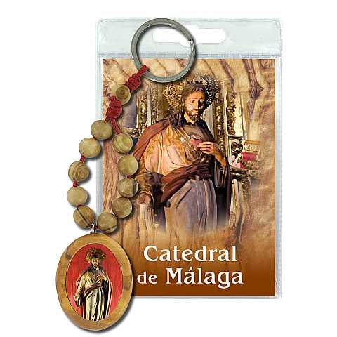 Portachiavi Catedral de Malaga con decina in ulivo e preghiera in spagnolo