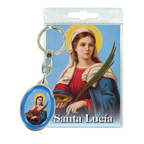 Portachiavi doppio Santa Lucia con preghiera in spagnolo