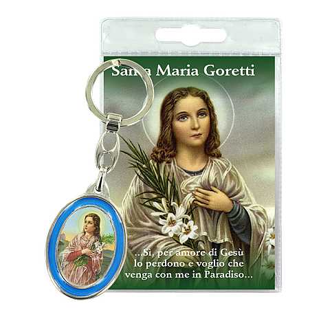 Portachiavi di Santa Maria Goretti, in blister trasparente con preghiera, testi in italiano