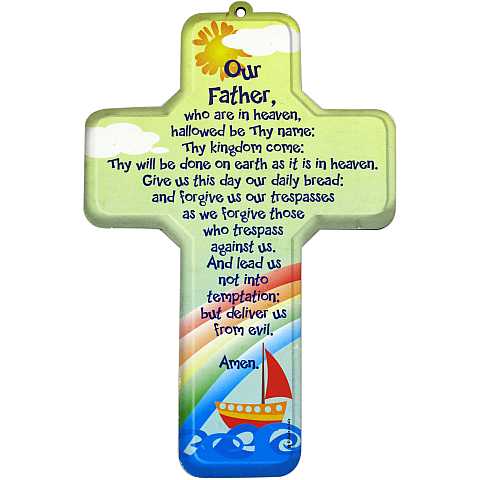 Crocifisso per bambini con la preghiera del Padre Nostro in inglese - 12 x 18 cm