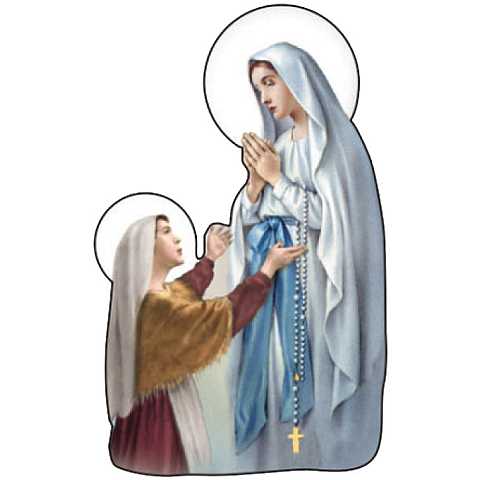 Immagine della Madonna di Lourdes sagomata su legno mdf con appoggio - 5 x 8,2 cm