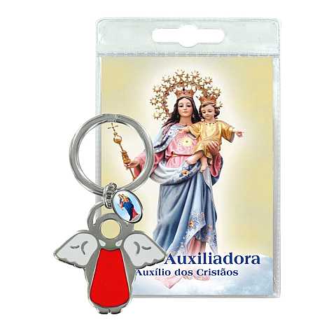 Portachiavi angelo Madonna Ausiliatrice con preghiera in portoghese