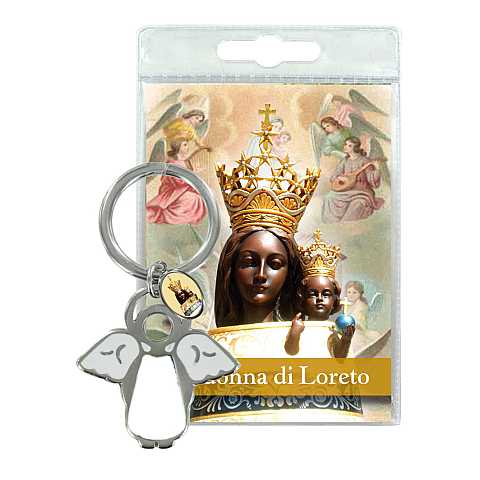 Portachiavi angelo Madonna di Loreto con preghiera in italiano