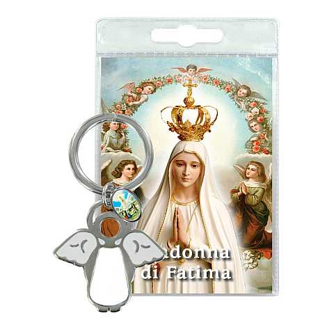 Portachiavi angelo Madonna di Fatima con preghiera in italiano