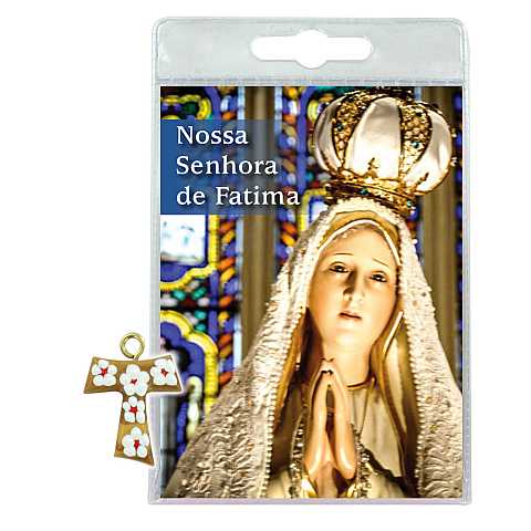 Blister B) Madonna di Fatima con croce tau in ulivo e fiori - portoghese