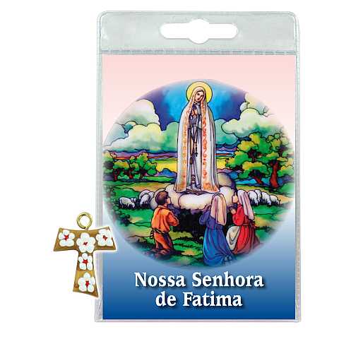 Blister C) Apparizione di Fatima con croce tau in ulivo e fiori - portoghese