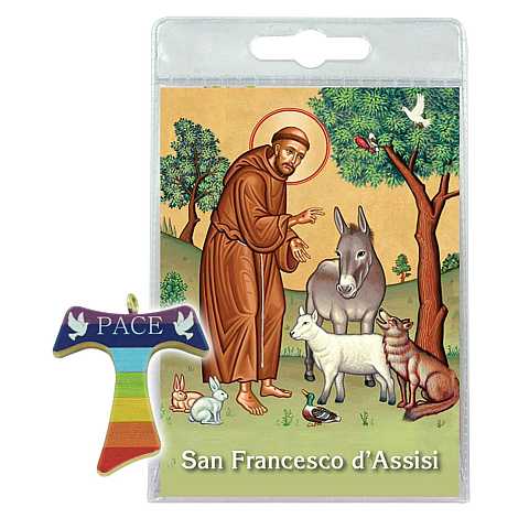 Blister B) San Francesco con tau dipinta in legno di ulivo cm 4 - italiano