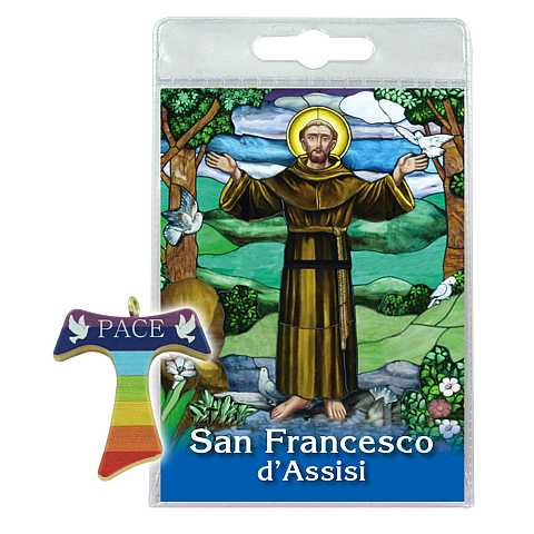 Blister C) San Francesco con tau dipinta in legno di ulivo cm 4 - italiano
