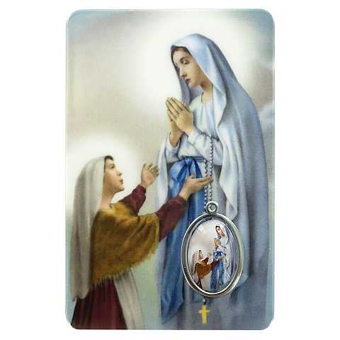 Card Madonna di Lourdes in PVC - 5,5 x 8,5 cm - inglese
