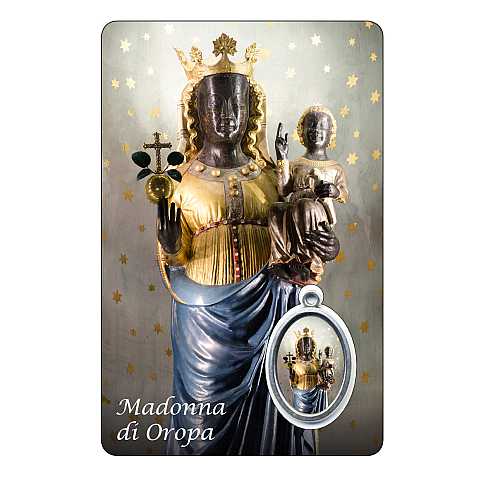Card Madonna del Santuario di Oropa in PVC con medaglia - 5,5 x 8,5 cm - italiano
