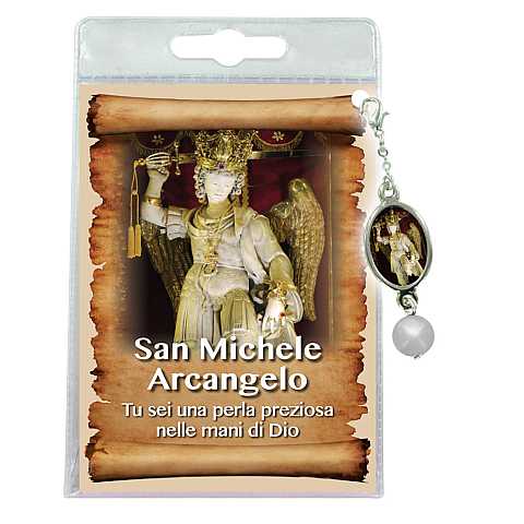 Blister con ciondolo medaglia e perla S. Michele Arcangelo (a Monte S. Angelo-Puglia) - italiano