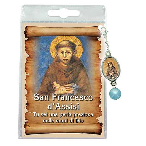 Blister con ciondolo medaglia e perla San Francesco d'Assisi - italiano