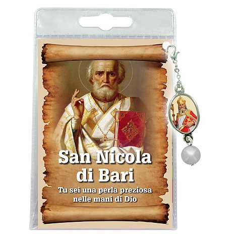 Blister con ciondolo medaglia e perla San Nicola di Bari - italiano