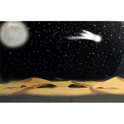 Fondale Cielo Notturno Stellato nel Deserto per Presepe, Sfondo Illuminato da Fibre Ottiche a Pile/Batterie, 60 x 40 Cm