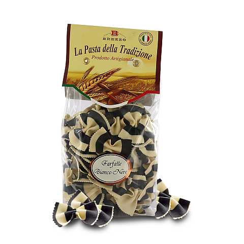 12 Confezioni Di Farfalle Bianco-Nere, Pasta Artigianale Di Grano Duro Colorata, Singola Confezione: 250 Grammi, Tot. 3 Kg