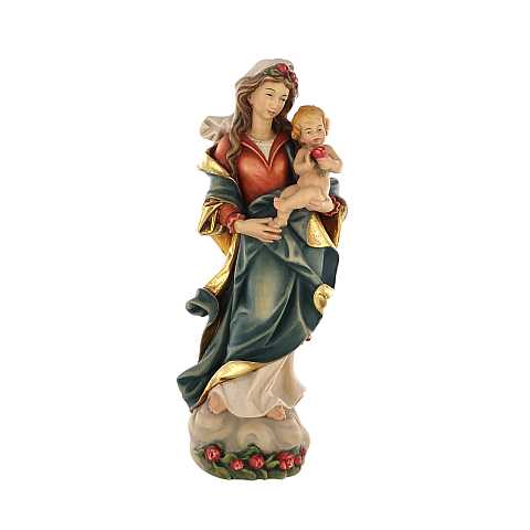 Statua della Madonna con le rose da 30 cm in legno dipinto con colori a olio - Demetz Deur