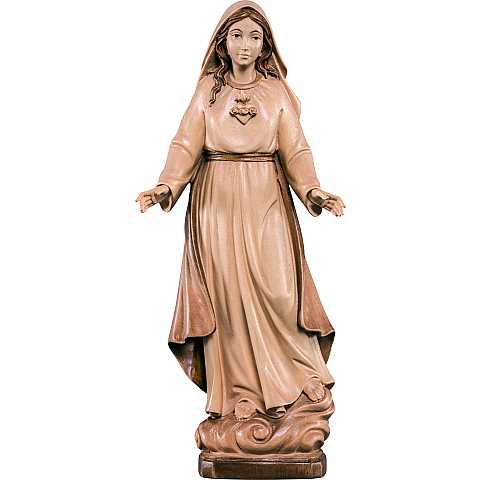 Statua del Cuore Immacolato di Maria in legno, 3 toni di marrone, linea da 30 cm - Demetz Deur