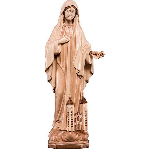 Statua della Madonna di Medjugorje in legno, 3 toni di marrone, linea da 15 cm - Demetz Deur