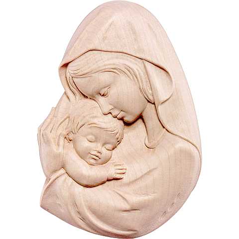 Rilievo raffigurante la Madonna con Bambino da Parete, Legno Naturale, Linea da 24 Cm - Demetz Deur