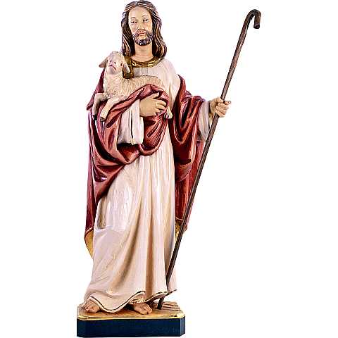 Statua di Gesù Buon Pastore senza pecore in Legno Colorato Dipinto a Mano, Altezza 40 Cm Circa - Demetz Deur