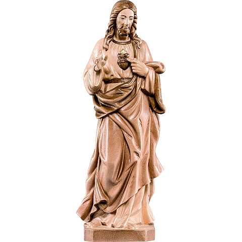 Statua del Sacro Cuore di Gesù in Legno, Rifinitura 3 Toni di Marrone, Altezza 17 Cm Circa - Demetz Deur