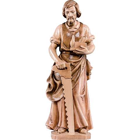 Statua di San Giuseppe falegname in Legno, Rifinitura 3 Toni di Marrone, Altezza 8 Cm Circa - Demetz Deur
