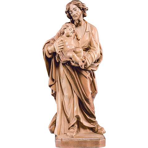Statua di San Giuseppe con Gesù bambino, in legno, 3 toni di marrone, linea da 20 cm - Demetz Deur