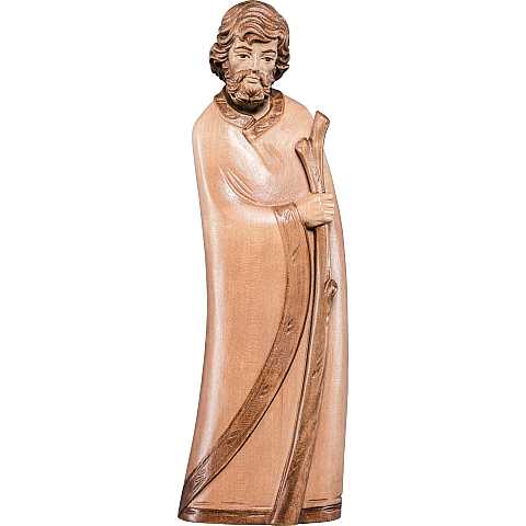 Statua di San Giuseppe Pastore in Legno, Rifinitura 3 Toni di Marrone, Altezza 25 Cm Circa - Demetz Deur