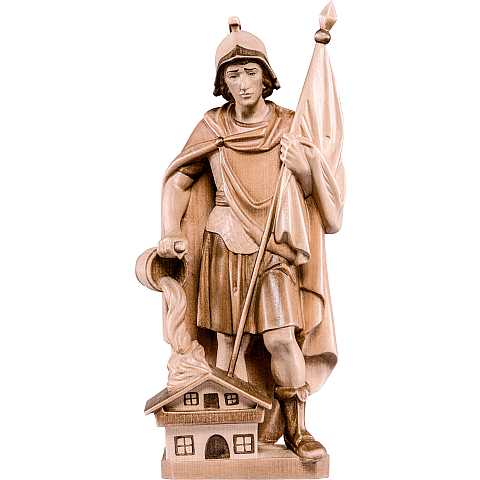 Statua di San Floriano Protettore in Legno, Rifinitura 3 Toni di Marrone, Altezza 25 Cm Circa - Demetz Deur