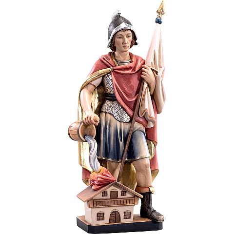 Statua di San Floriano Protettore in Legno Colorato Dipinto a Mano, Altezza 33 Cm Circa - Demetz Deur
