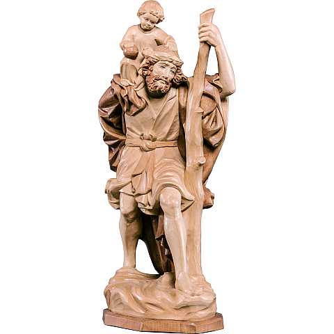 Statua di San Cristoforo Duomo di Colonia in Legno, Rifinitura 3 Toni di Marrone, Altezza 20 Cm Circa - Demetz Deur