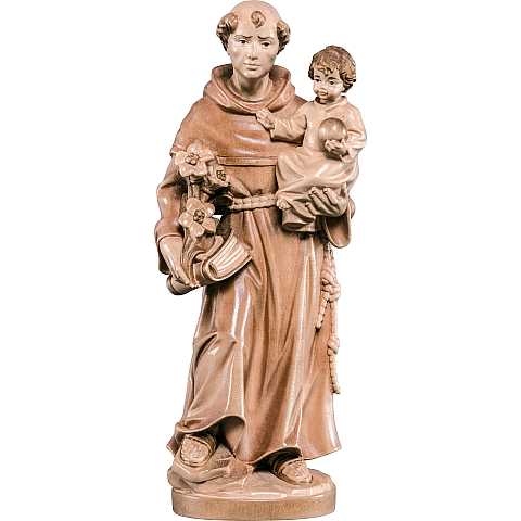 Statua di Sant'Antonio da Padova in legno, 3 toni di marrone, linea da 15 cm - Demetz Deur