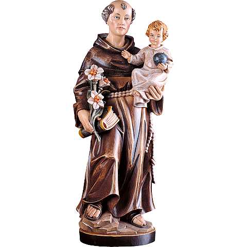 Statua di Sant'Antonio da Padova in legno di tiglio dipinto a mano, linea da 60 cm - Demetz Deur