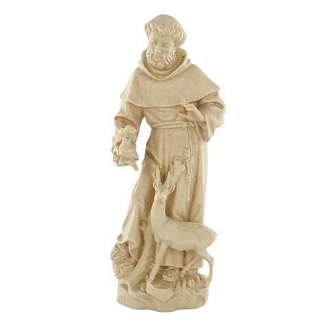 Statua di San Francesco d'Assisi in legno naturale, linea da 15 cm - Demetz Deur