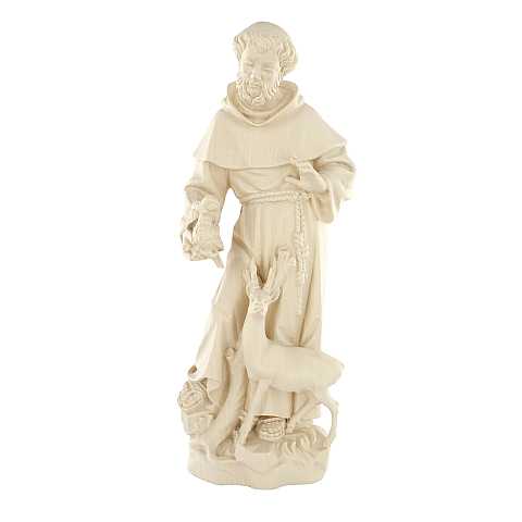 Statua di San Francesco d'Assisi in legno naturale, linea da 30 cm - Demetz Deur